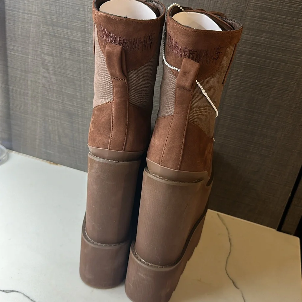 Darker Wavs ATMOSPHERE DOUBLE STACK FIELD GIRL TRAITOR BOOTS - BROWN